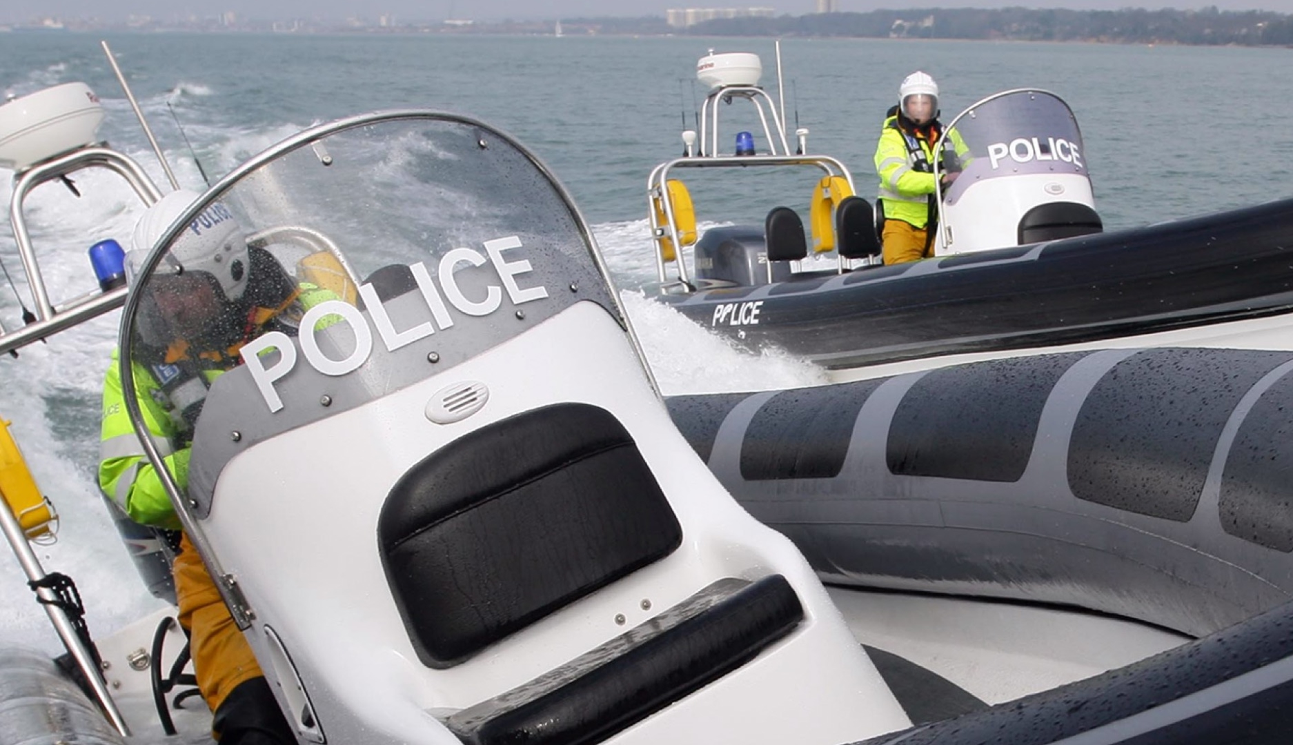 Solent Rib Charter supporting police marine units with high-speed RIBs operating in formation during maritime patrol training